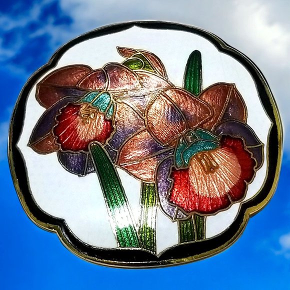 Charmant Beverly Hills, CA Accessories - Cloisonné Enamel Belt Buckle White Gold & Black Iris Charmant Beverly Hills, CA